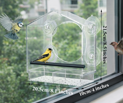 Crystal-Clear Acrylic Window Bird Feeder with Suction Cups & Drainage – Front Row Bird Watching Experience